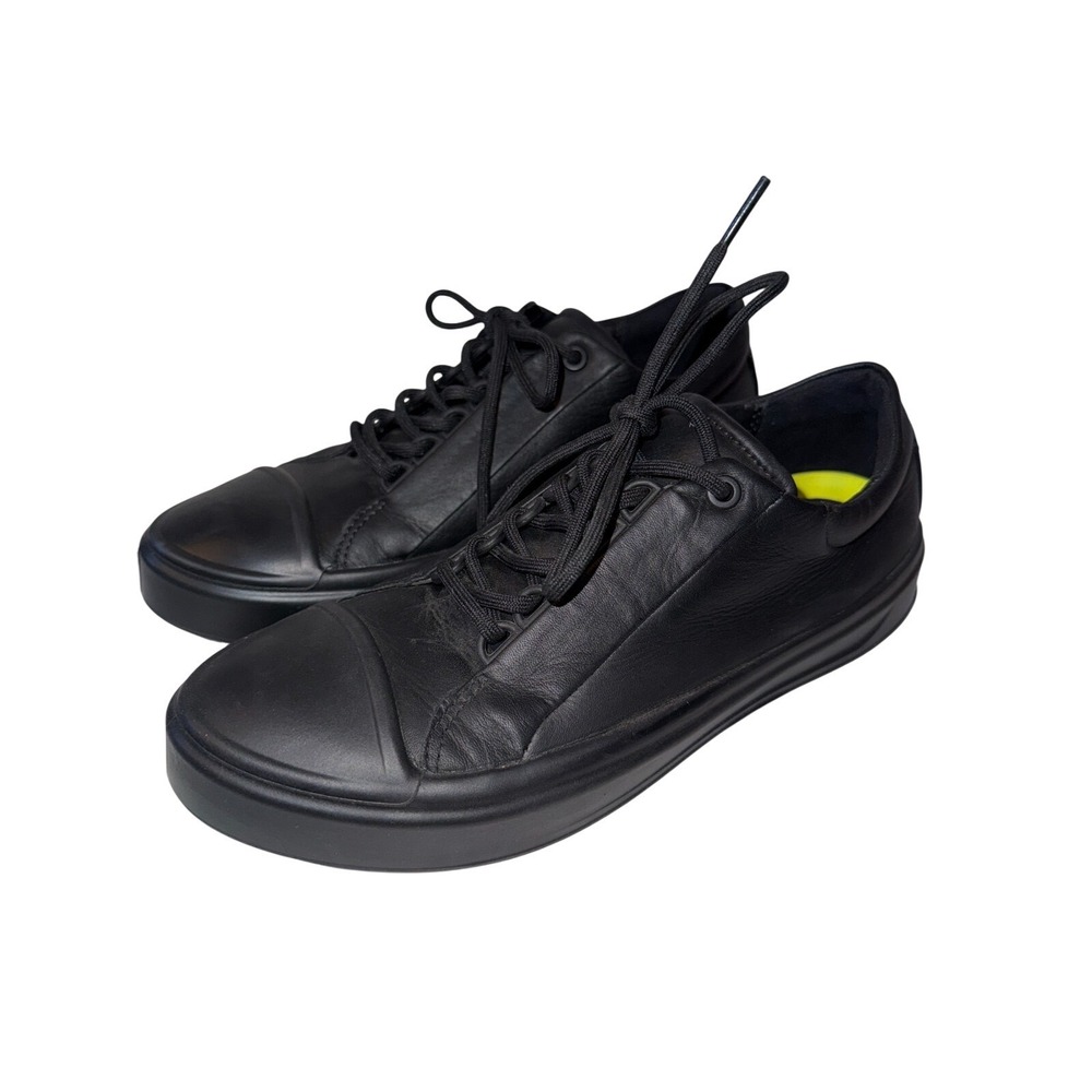 Ecco Flexure T-Cap Men's Sneakers 4-4.5‎ Cozy Black Leather Casual Lace Up Shoes